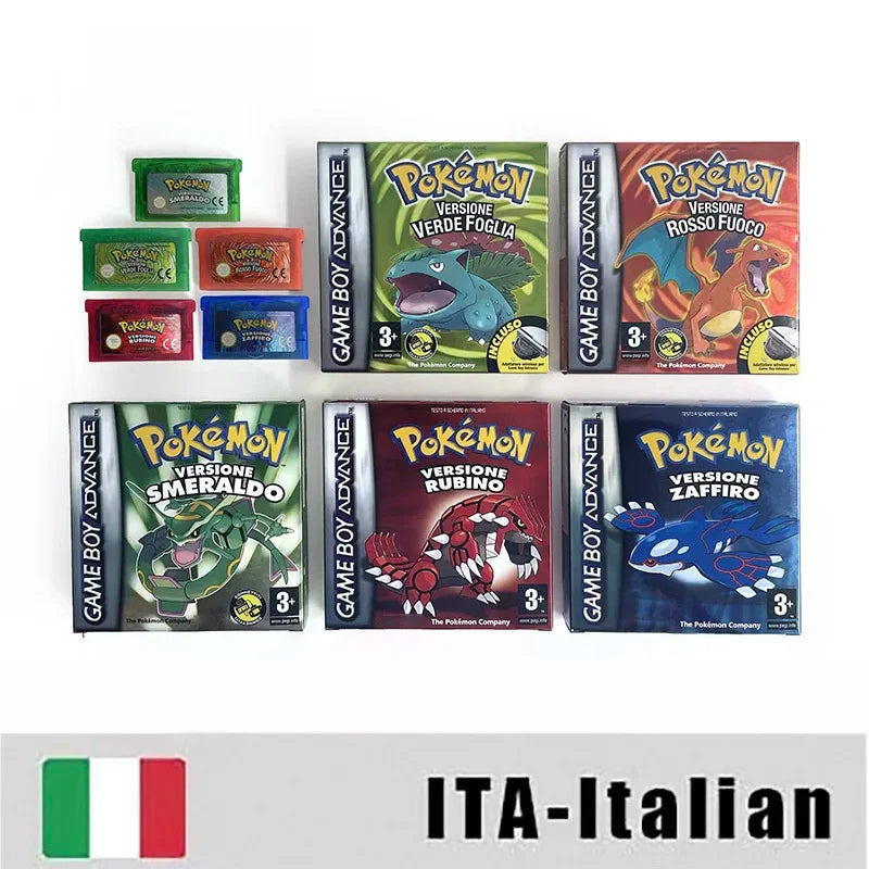 EUR ESP NOE FRA ITA USA RTC flash 1 M Flash CART  Pokemon 5 types Sapphire Firered Emerald Ruby Leafgreen Video Game cart for GBA Multilingual