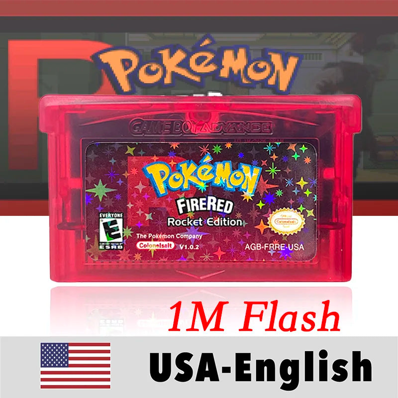 USA English  1 M Flash cart Pokemon moemon FIRERED GAIA MY ASS ash hoenn firered rocket CLOVER GBA Rom Hack Game Cartridge