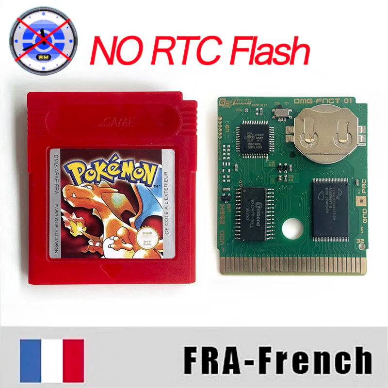ITA ESP EUR FRA NOE RTC flash cart NO RTC FLASH CART Pokemon gold silver yellow crystal 16 bit Rom Hack Game Cartridge for GBC