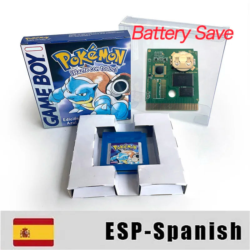 Battery Save pokemon yellow blue red crystal silver gold green USA EUR FRA ESP NOE ITA Game Cartridge with box for GBC