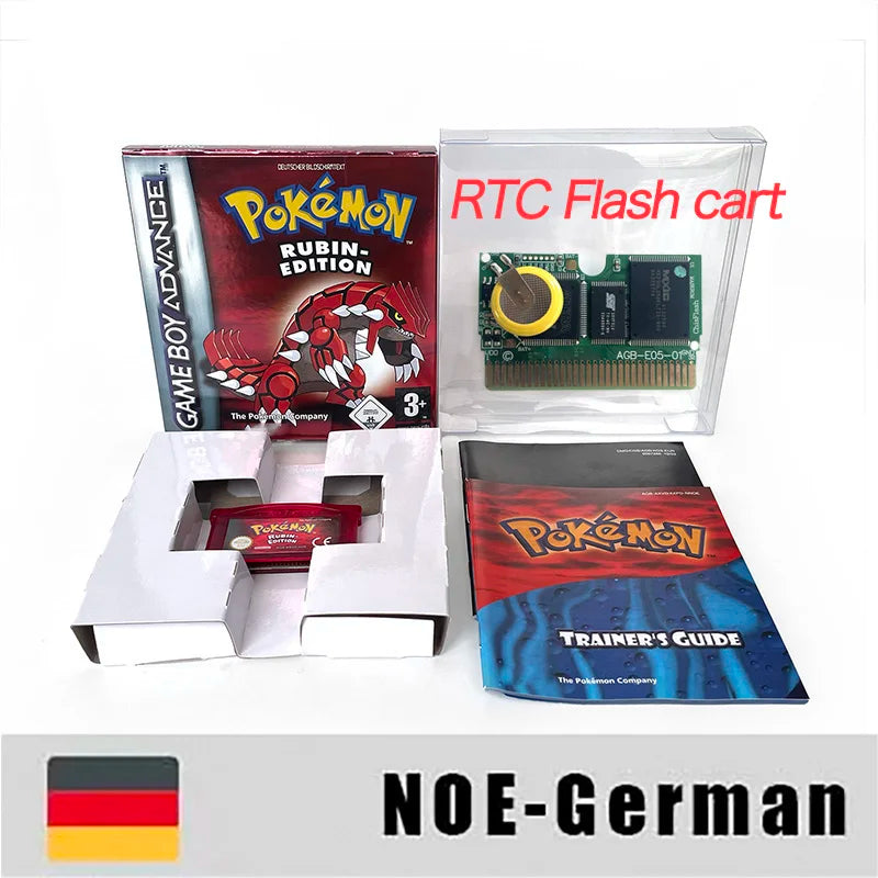 USA FRA NOE FRA version GBA game RTC 1 M Flash CART pokemon sapphire ruby sealed box tray Game Cartridge manual for gba