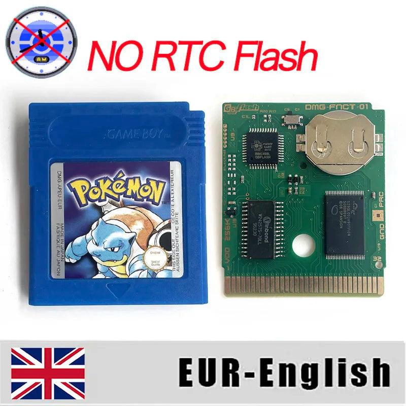 ITA ESP EUR FRA NOE RTC flash cart NO RTC FLASH CART Pokemon gold silver yellow crystal 16 bit Rom Hack Game Cartridge for GBC