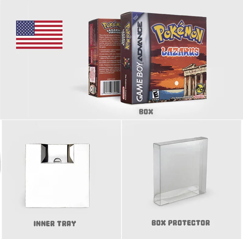 Pokemon lazarus Rom Hacks with box English V1.1 RTC Flash cart Game Cartridge