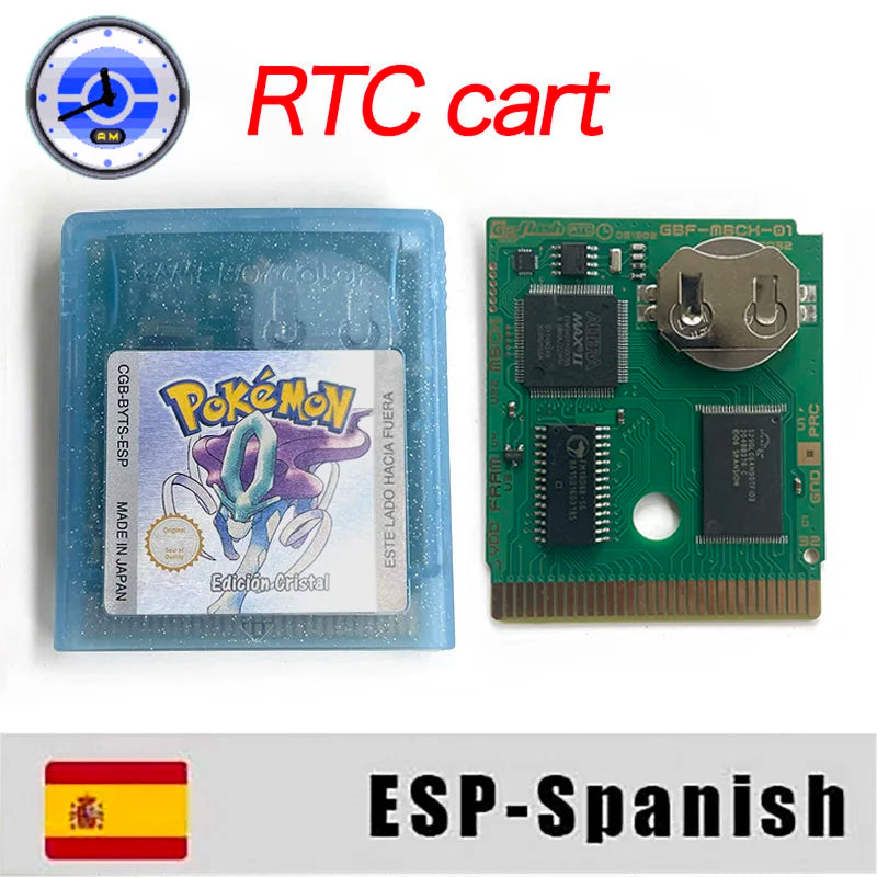 ITA ESP EUR FRA NOE RTC flash cart NO RTC FLASH CART Pokemon gold silver yellow crystal 16 bit Rom Hack Game Cartridge for GBC