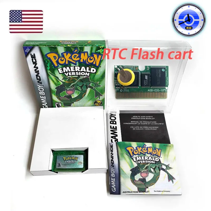 USA FRA NOE FRA version GBA game RTC 1 M Flash CART pokemon sapphire ruby sealed box tray Game Cartridge manual for gba