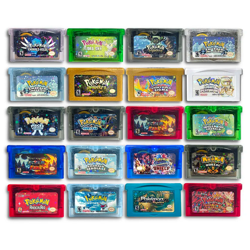 USA English RTC Flash Cart Pokemon Altered Emerald Odyssey GLAZED Flora Sky quetzal pisces Game Cartridge Card Rom Hack for Gba