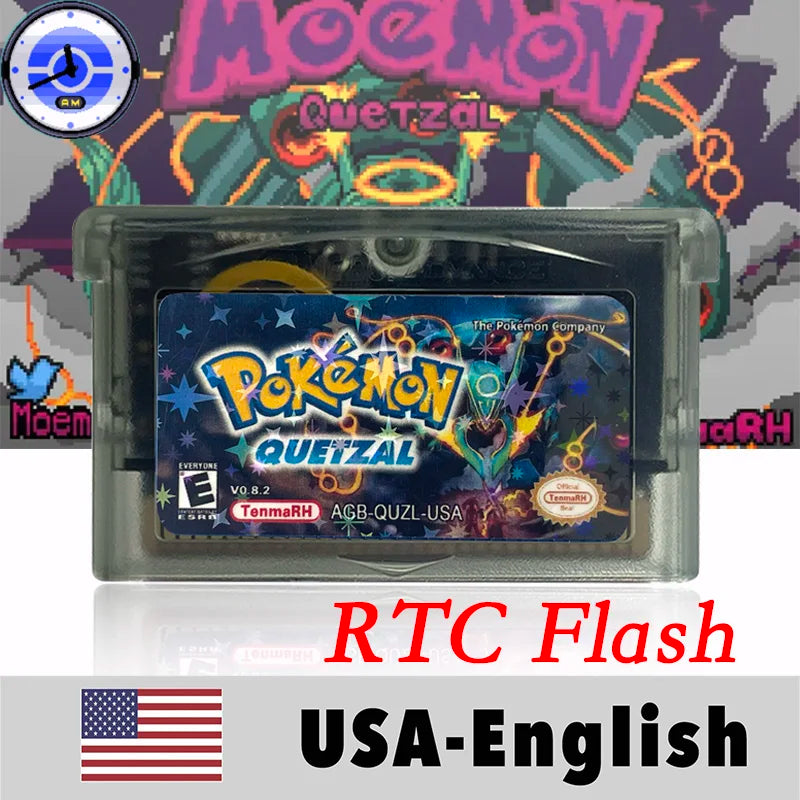 USA English RTC Flash Cart Pokemon Altered Emerald Odyssey GLAZED Flora Sky quetzal pisces Game Cartridge Card Rom Hack for Gba