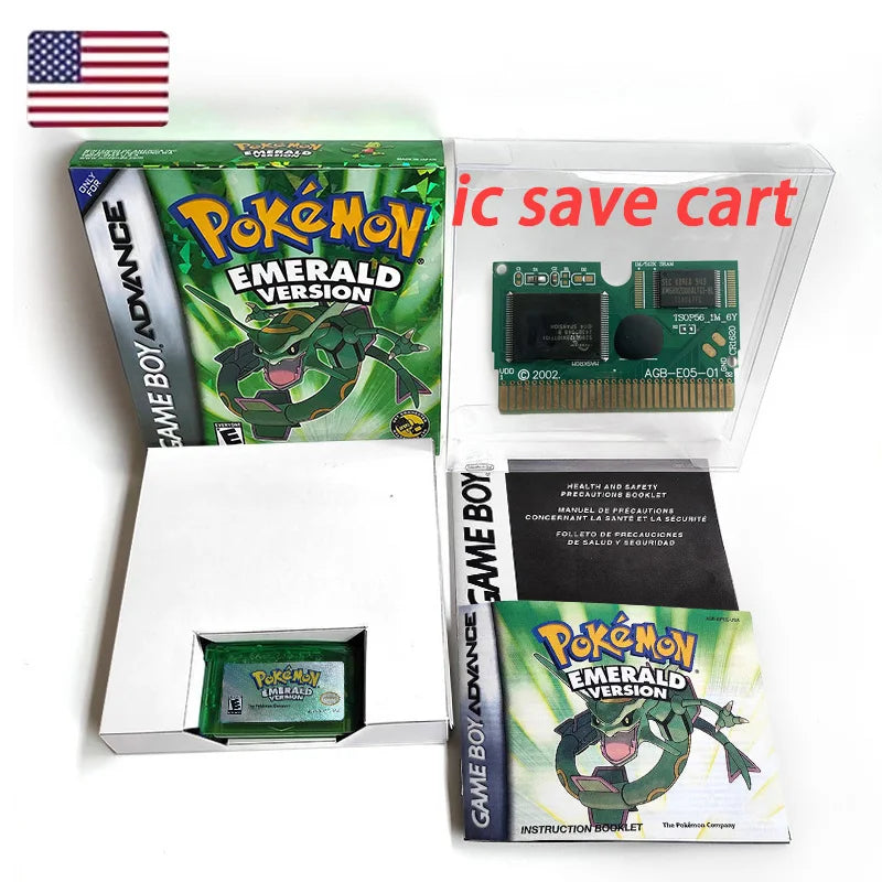 USA FRA NOE FRA version GBA game IC SAVE CART pokemon LeafGreen Firered sealed box tray Game Cartridge manual for gba