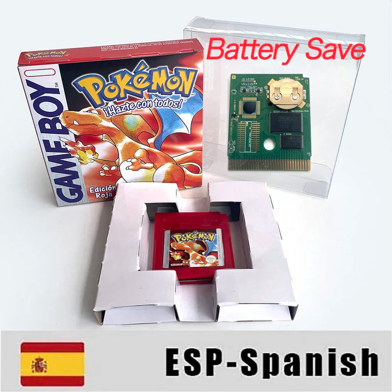 Battery Save pokemon yellow blue red crystal silver gold green USA EUR FRA ESP NOE ITA Game Cartridge with box for GBC