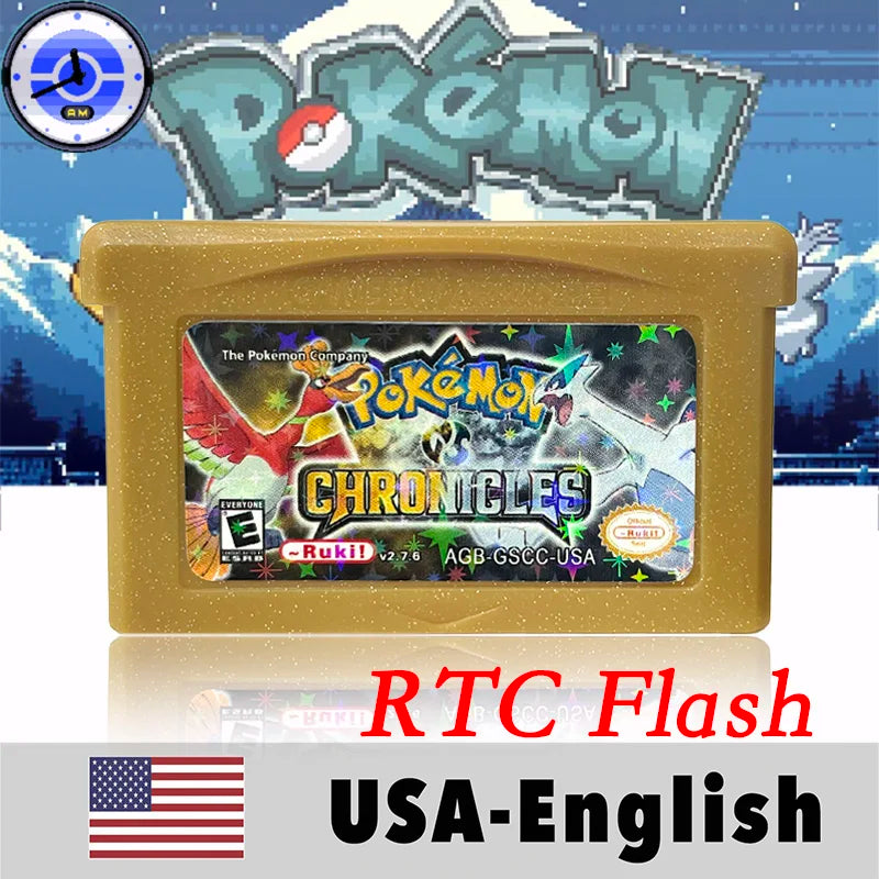 USA English RTC Flash Cart Pokemon Altered Emerald Odyssey GLAZED Flora Sky quetzal pisces Game Cartridge Card Rom Hack for Gba
