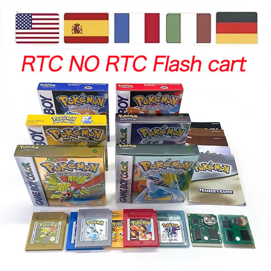 GBC GAME USA ITA NOE FRA ESP pokemon Gold silver RTC NO RTC Flash cart sealed 16 bit box tray manual Game Cartridge for GBC