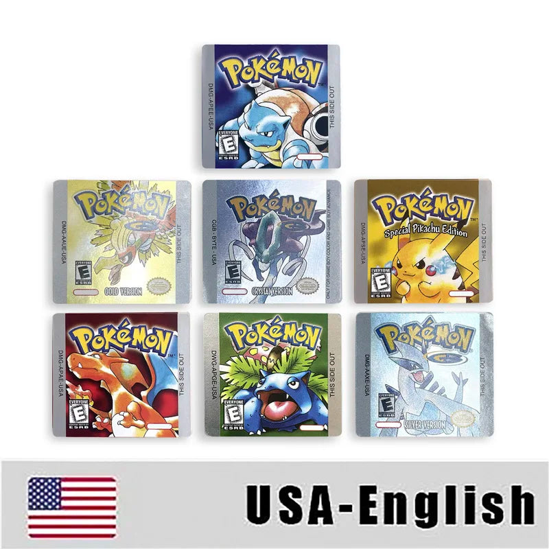 Pokemon Yellow Blue Red Crystal Silver Gold Green USA EUR FRA ESP NOE ITA Metallic Label Sticker for GBC