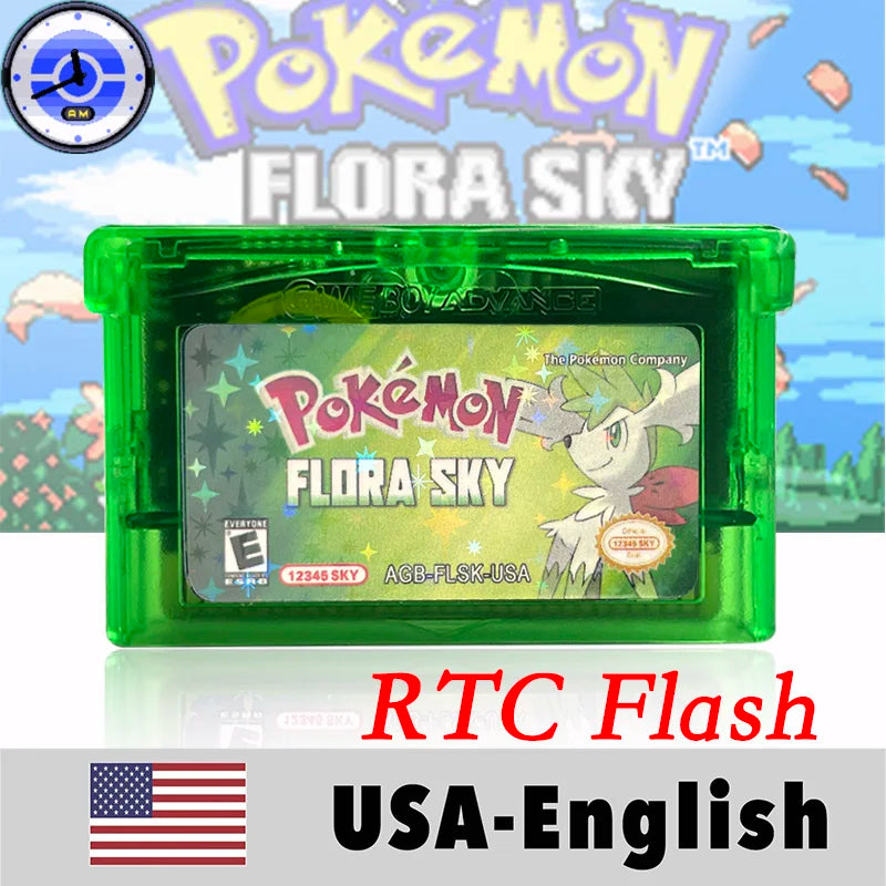 USA English RTC Flash Cart Pokemon Altered Emerald Odyssey GLAZED Flora Sky quetzal pisces Game Cartridge Card Rom Hack for Gba
