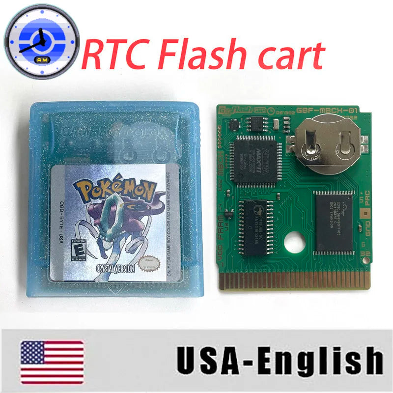 ITA ESP EUR FRA NOE RTC flash cart NO RTC FLASH CART Pokemon gold silver yellow crystal 16 bit Rom Hack Game Cartridge for GBC