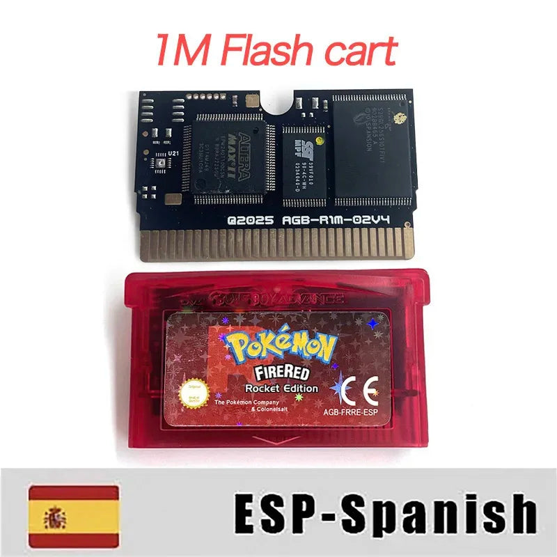 USA ESP Pokemon firered rocket (v1.02).gba 1M Flash cart  GBA Game Cartridge Rom Hack Spanish English