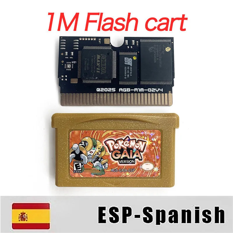 Pokemon GAIA USA ESP 1 M Flash cart GBA Nintendo box trey Game Cartridge Video Game Card Rom Hack Spanish English