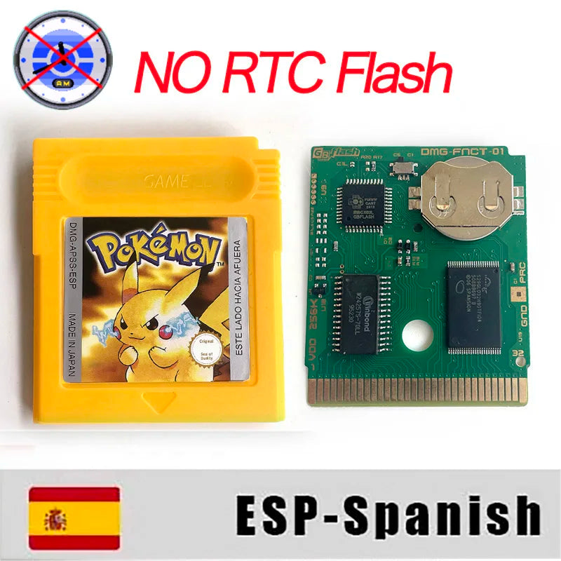 ITA ESP EUR FRA NOE RTC flash cart NO RTC FLASH CART Pokemon gold silver yellow crystal 16 bit Rom Hack Game Cartridge for GBC