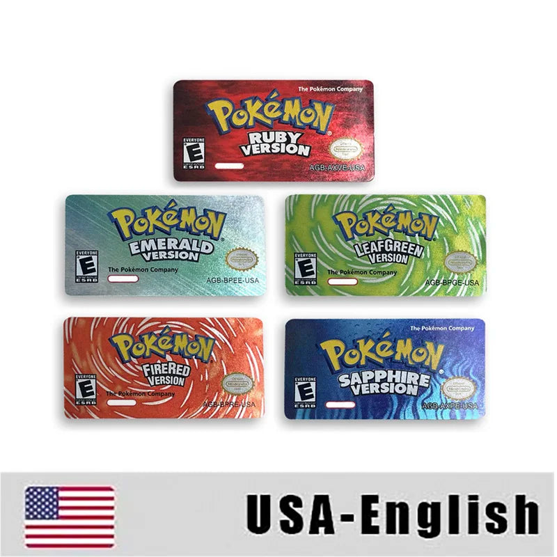 Pokemon Leaf Green Fire Red Ruby Emerald Sapphire Game Cartridge Label Stickers for Gba