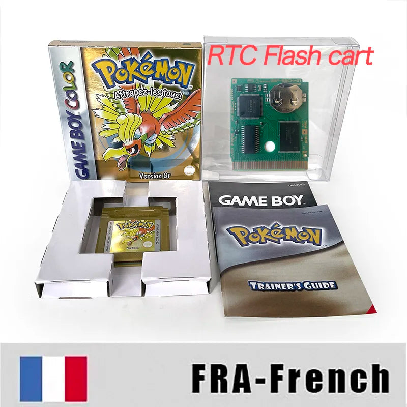 USA ITA NOE FRA ESP pokemon Gold silver RTC NO RTC Flash cart sealed 16 bit box tray manual Game Cartridge for GBC
