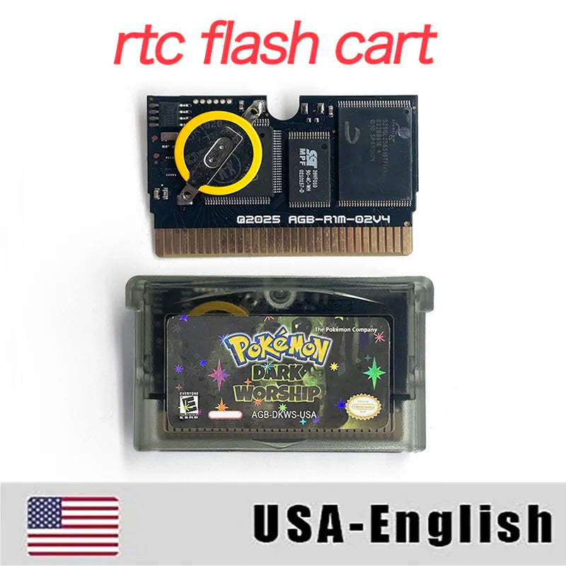 Pokemon dark worship USA PT Version RTC Flash cart GBA Nintendo Game Cartridge Video Console Card Rom Hack Portuguese English