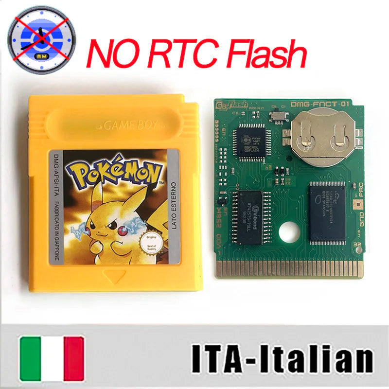 ITA ESP EUR FRA NOE RTC flash cart NO RTC FLASH CART Pokemon gold silver yellow crystal 16 bit Rom Hack Game Cartridge for GBC