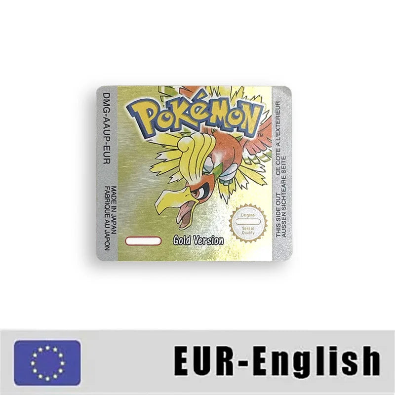 Pokemon Yellow Blue Red Crystal Silver Gold Green USA EUR FRA ESP NOE ITA Metallic Label Sticker for GBC