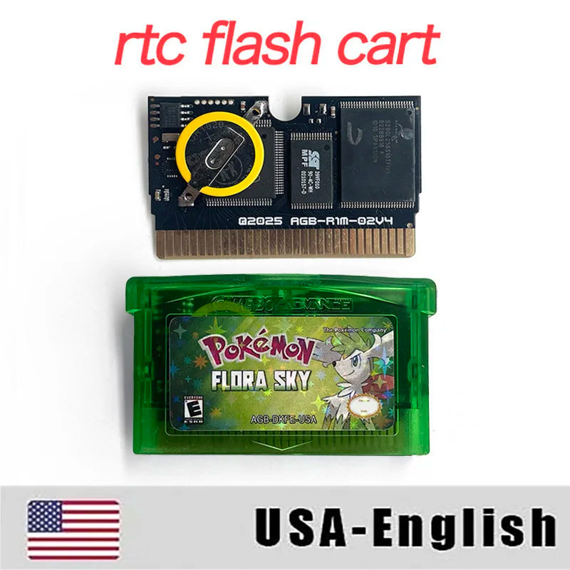 USA PT Version Pokemon flora sky RTC Flash cart GBA Game Cartridge Video Console Card Rom Hack Portuguese English