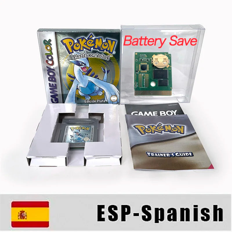 USA ITA NOE FRA ESP version battery save cart sealed pokemon blue 16 bit box tray manual Game Cartridge for GBC
