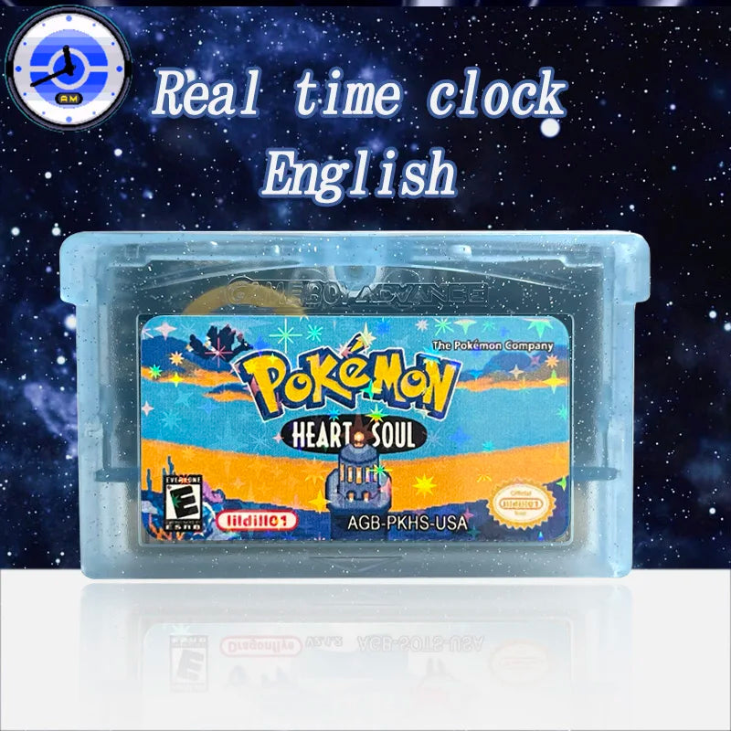 USA English Pokemon Heart Soul / Soul Gold RTC Flash Cart Game Cartridge Video Rom Hack for gba