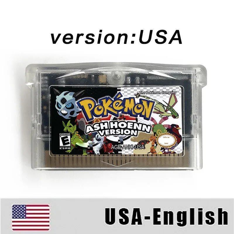 USA ESP Pokemon ash hoenn version 1 M Flash cart game Cartridge Rom Hack Spanish English for GBA