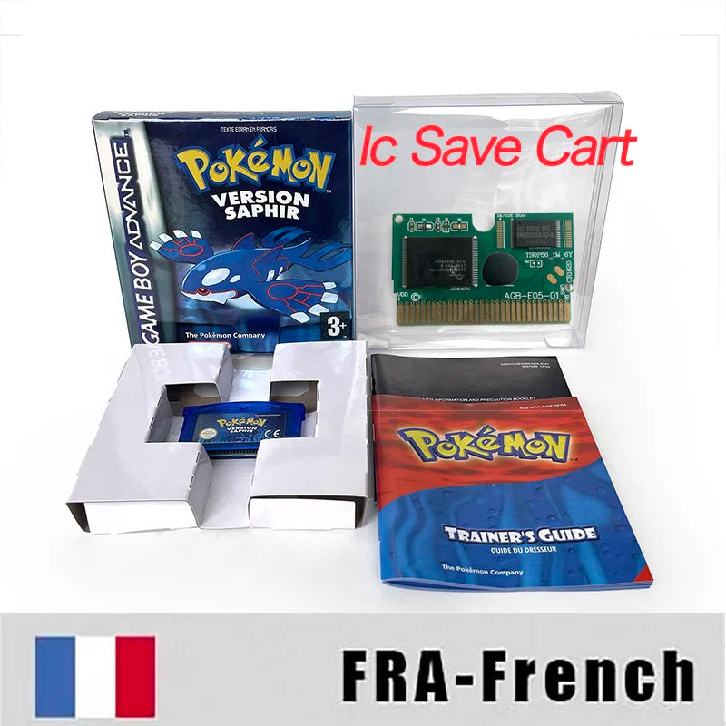 USA FRA NOE FRA version GBA game IC SAVE CART pokemon LeafGreen Firered sealed box tray Game Cartridge manual for gba