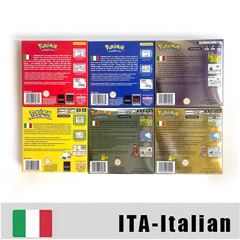ITA ESP EUR FRA NOE USA Pokemon series RTC Flash silver crystal gold NO RTC flash yellow red blue 16 bit box tray Game Cartridge for GBC Multi-language