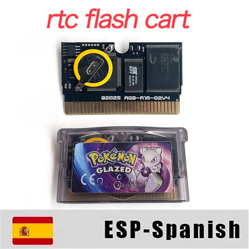 GBA Game Pokemon Glazed v8.6.3.gba ESP USA PT Version RTC Flash cart Cartridge Rom Hack English Spanish Portuguese