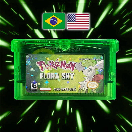 Pokemon flora sky GBA USA PT Version RTC Flash cart Game Nintendo Cartridge Video Console Card Rom Hack Portuguese English