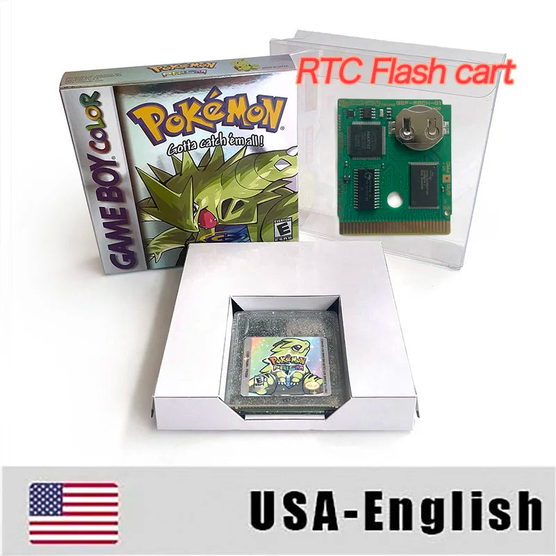 USA ESP NOE Version Pokemon prism RTC Flash cart GBC Game Cartridge Video Game Console Card Rom Hack English Spanish German