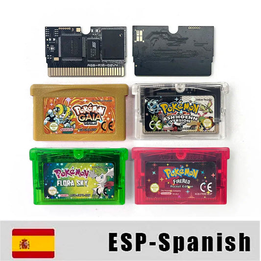 ESP Spanish 1 M Flash cart Pokemon GAIA ash hoenn Flora sky FIRERED Rocket Edition Cartridge Video Game Card Rom Hack