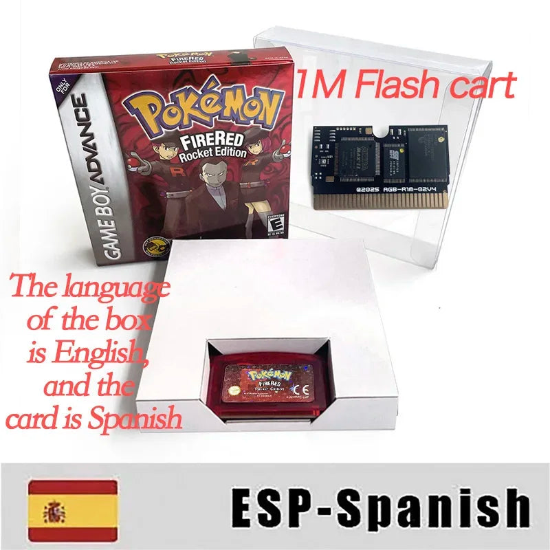 USA ESP Pokemon firered rocket (v1.02).gba 1M Flash cart  GBA Game Cartridge Rom Hack Spanish English