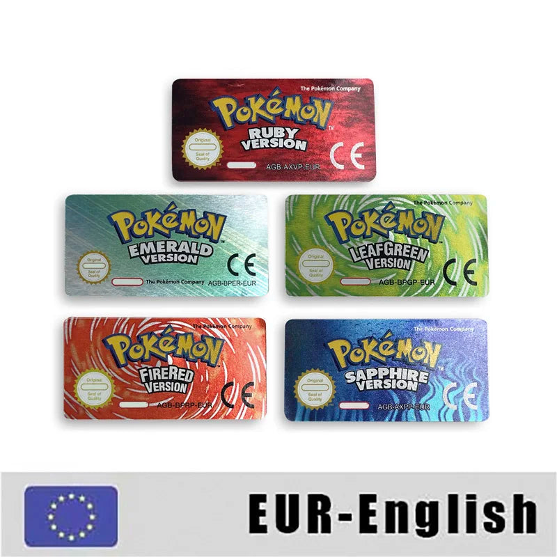 Pokemon Leaf Green Fire Red Ruby Emerald Sapphire Game Cartridge Label Stickers for Gba