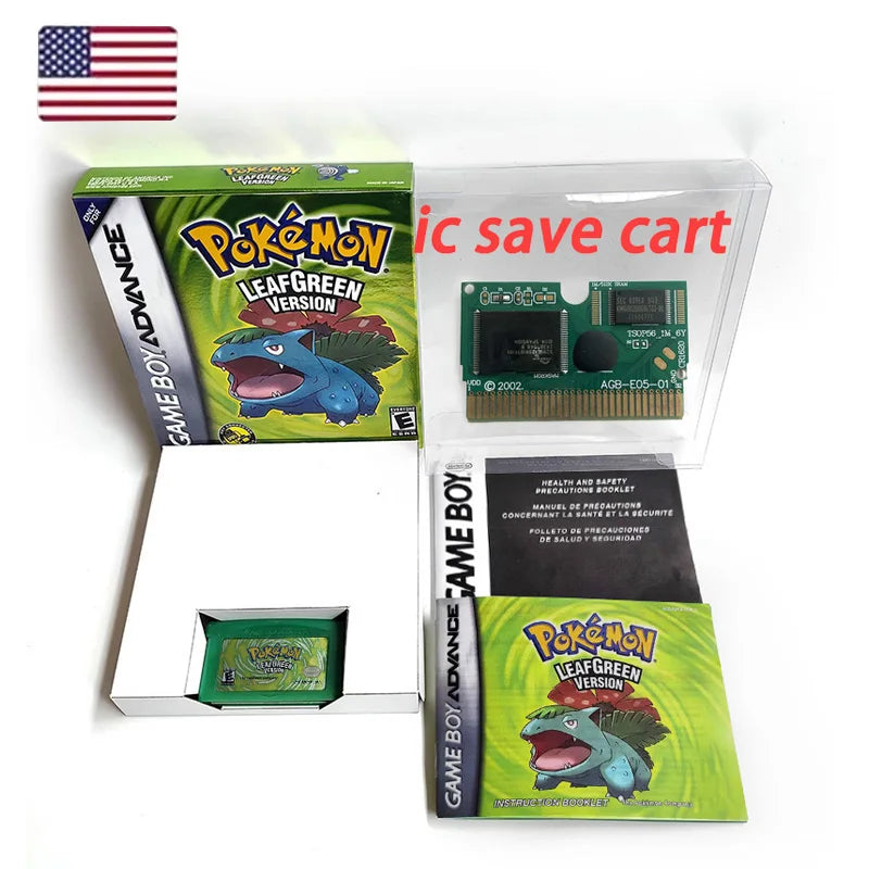 USA FRA NOE FRA version GBA game IC SAVE CART pokemon LeafGreen Firered sealed box tray Game Cartridge manual for gba