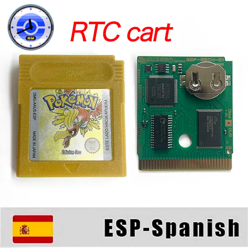 ITA ESP EUR FRA NOE RTC flash cart NO RTC FLASH CART Pokemon gold silver yellow crystal 16 bit Rom Hack Game Cartridge for GBC