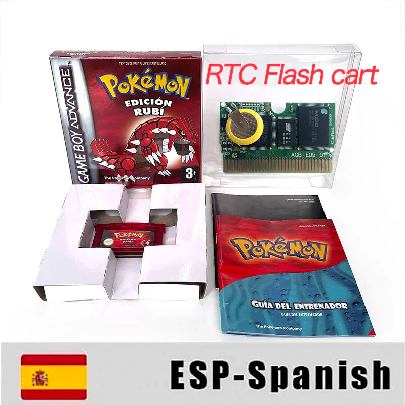 USA FRA NOE FRA version GBA game RTC 1 M Flash CART pokemon sapphire ruby sealed box tray Game Cartridge manual for gba