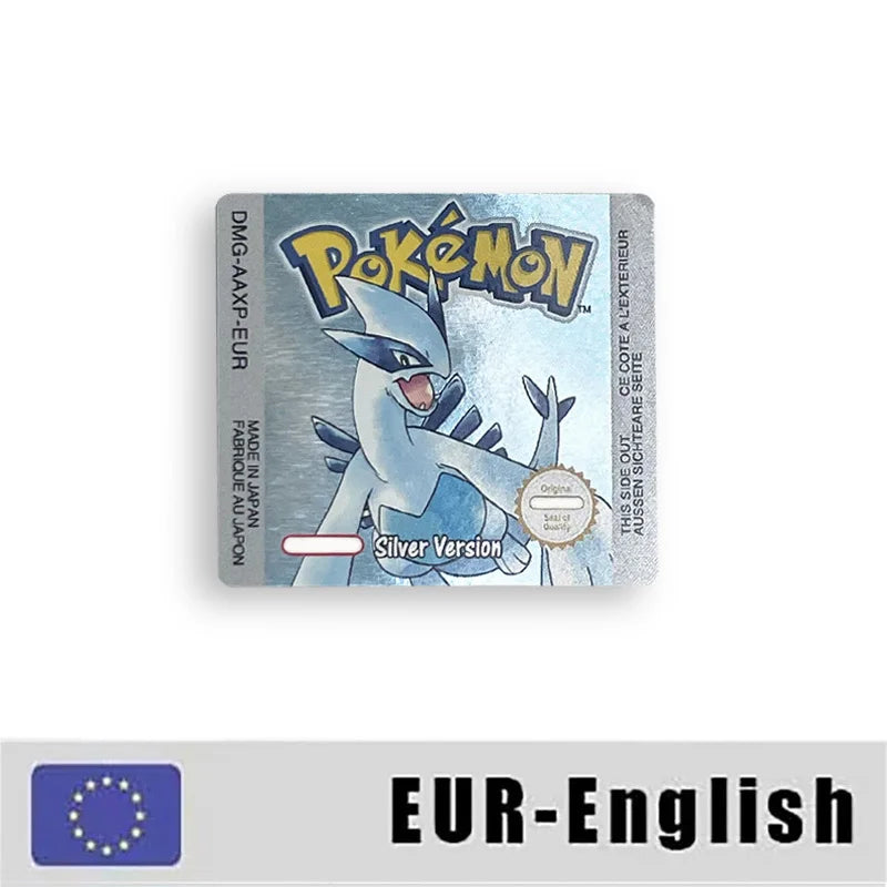 Pokemon Yellow Blue Red Crystal Silver Gold Green USA EUR FRA ESP NOE ITA Metallic Label Sticker for GBC