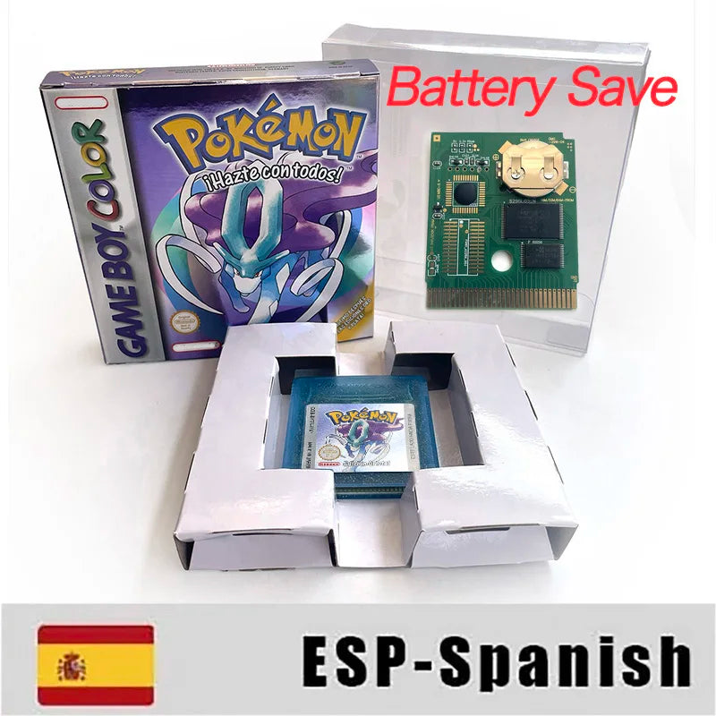 Battery Save pokemon yellow blue red crystal silver gold green USA EUR FRA ESP NOE ITA Game Cartridge with box for GBC