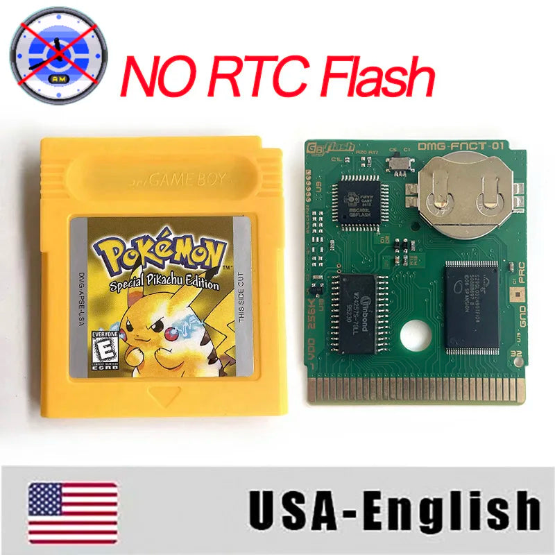 ITA ESP EUR FRA NOE RTC flash cart NO RTC FLASH CART Pokemon gold silver yellow crystal 16 bit Rom Hack Game Cartridge for GBC