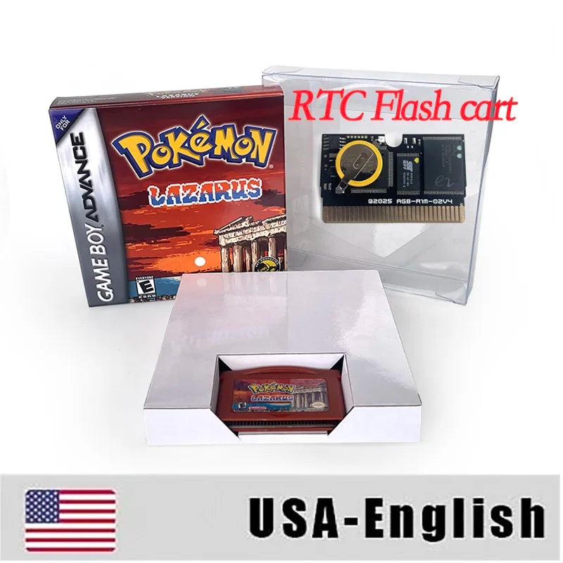 Pokemon lazarus Rom Hacks with box English V1.1 RTC Flash cart Game Cartridge