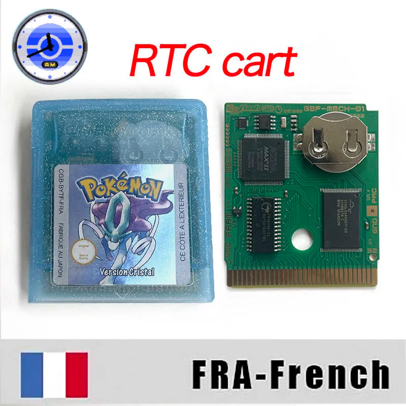 ITA ESP EUR FRA NOE RTC flash cart NO RTC FLASH CART Pokemon gold silver yellow crystal 16 bit Rom Hack Game Cartridge for GBC
