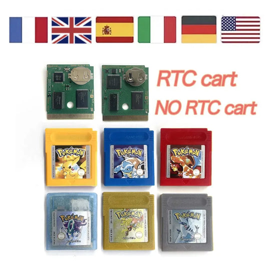ITA ESP EUR FRA NOE RTC flash cart NO RTC FLASH CART Pokemon gold silver yellow crystal 16 bit Rom Hack Game Cartridge for GBC