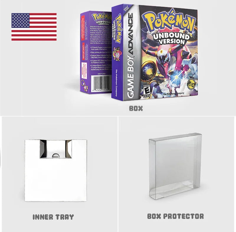 USA ESP Version IC RTC Flash cart Pokemon Unbound (v2.1.1.1) GBA Game Cartridge  Rom Hack Spanish English Language