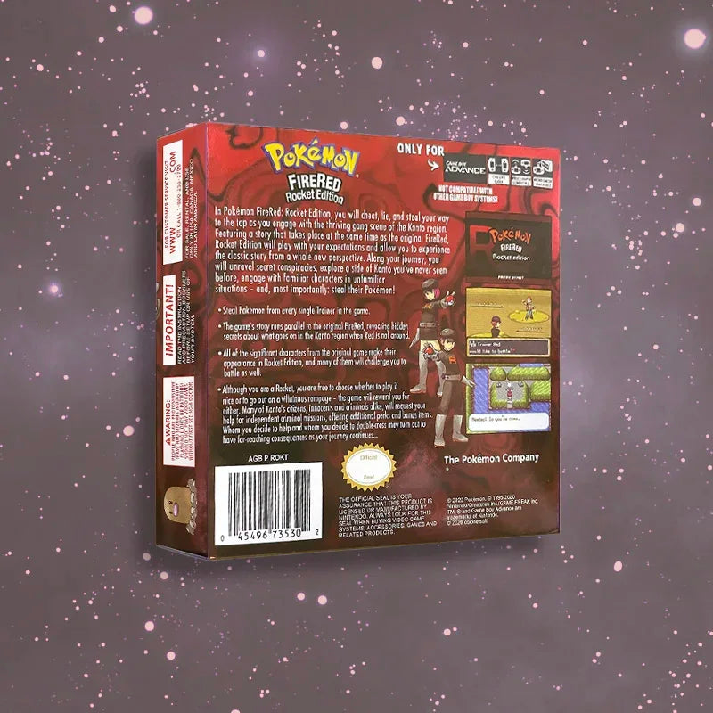 USA ESP Pokemon firered rocket (v1.02).gba 1M Flash cart  GBA Game Cartridge Rom Hack Spanish English