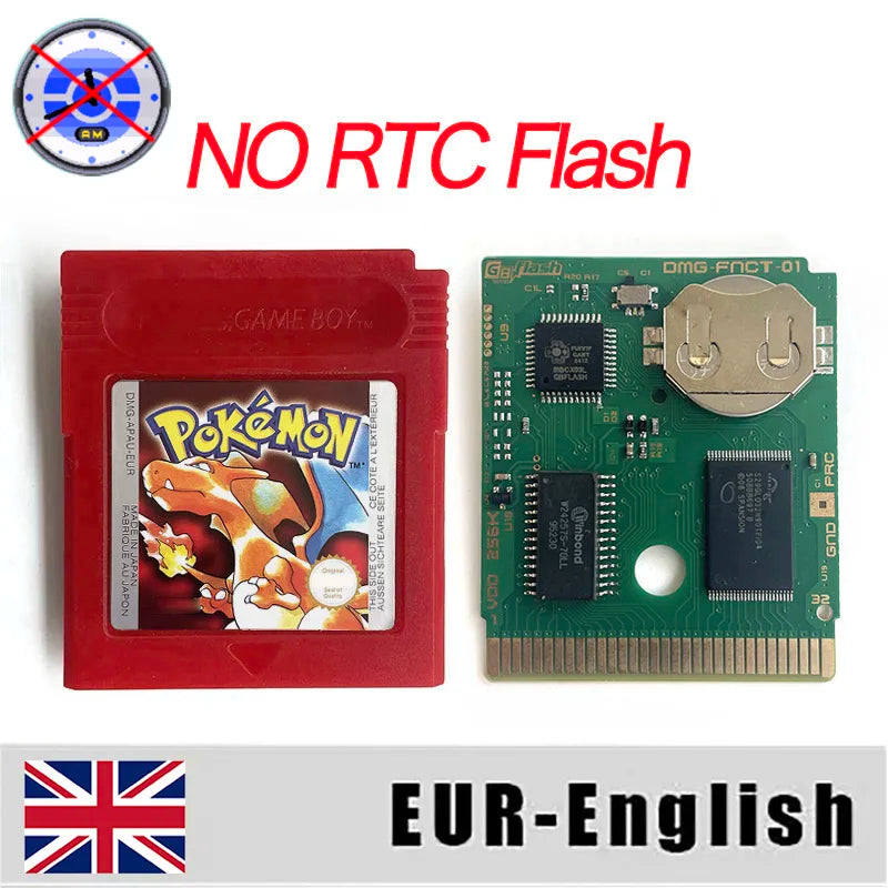 ITA ESP EUR FRA NOE RTC flash cart NO RTC FLASH CART Pokemon gold silver yellow crystal 16 bit Rom Hack Game Cartridge for GBC
